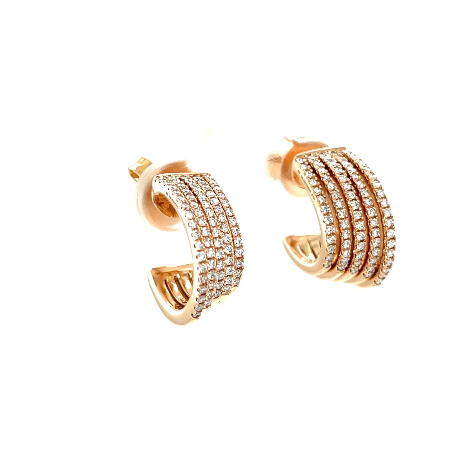 Multi-Row Diamond Half Hoop Earrings in 18K Rose Gold